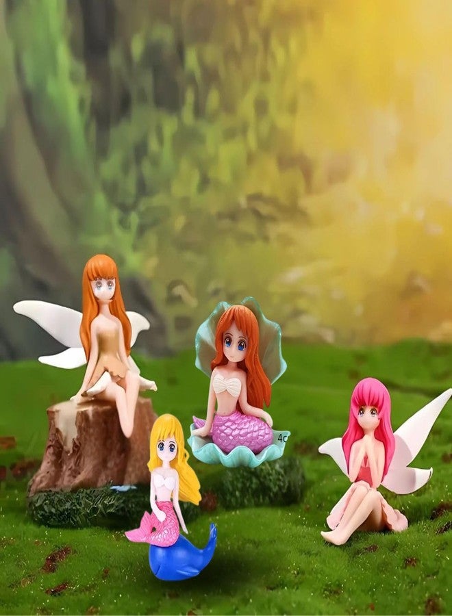 VAYINATO® (Pack of 4 (2-Mermaid & 2- Fairy Mermaid) Miniature Cute Resin Toys for Aquarium Fish Tank Decoration, Desk, Terrarium, Cake and Indoor DIY Decorations - Image 1